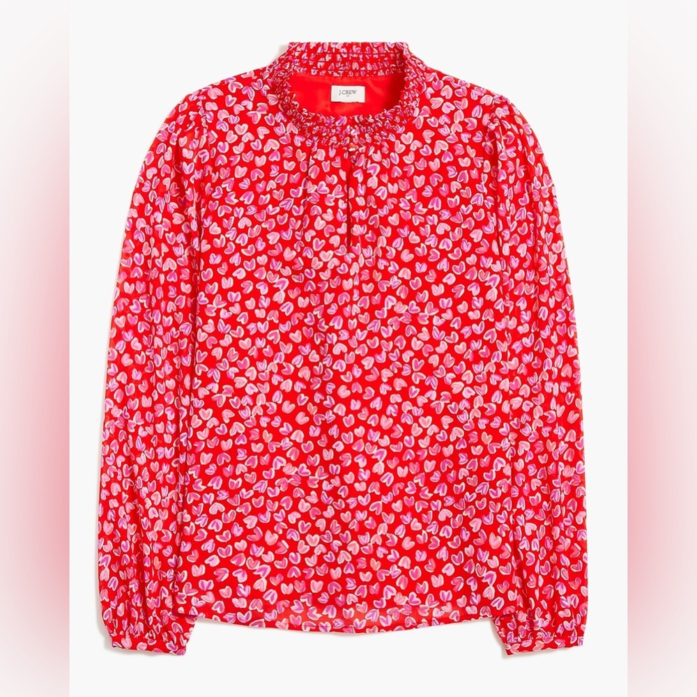 NWT J. Crew Factory Smocked keyhole top in Sweetheart print, size L
